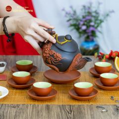 Bộ Ấm Trà Tử Sa Đắp Nổi Hoa Mẫu Đơn