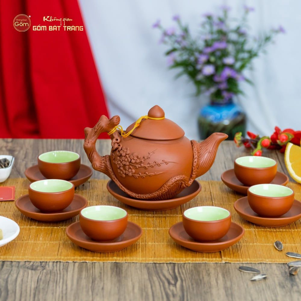 Bộ Ấm Trà Tử Sa Đắp Nổi Hoa Mẫu Đơn