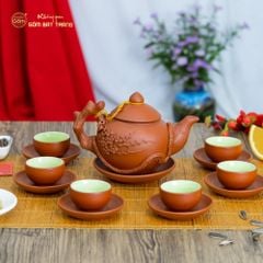 Bộ Ấm Trà Tử Sa Đắp Nổi Hoa Mẫu Đơn