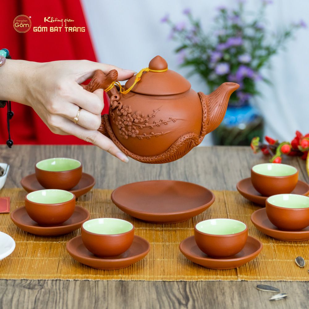 Bộ Ấm Trà Tử Sa Đắp Nổi Hoa Mẫu Đơn