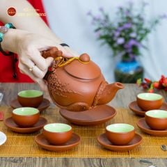 Bộ Ấm Trà Tử Sa Đắp Nổi Hoa Mẫu Đơn