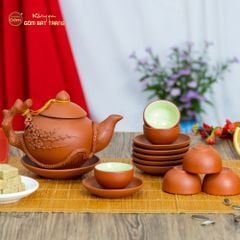 Bộ Ấm Trà Tử Sa Đắp Nổi Hoa Mẫu Đơn