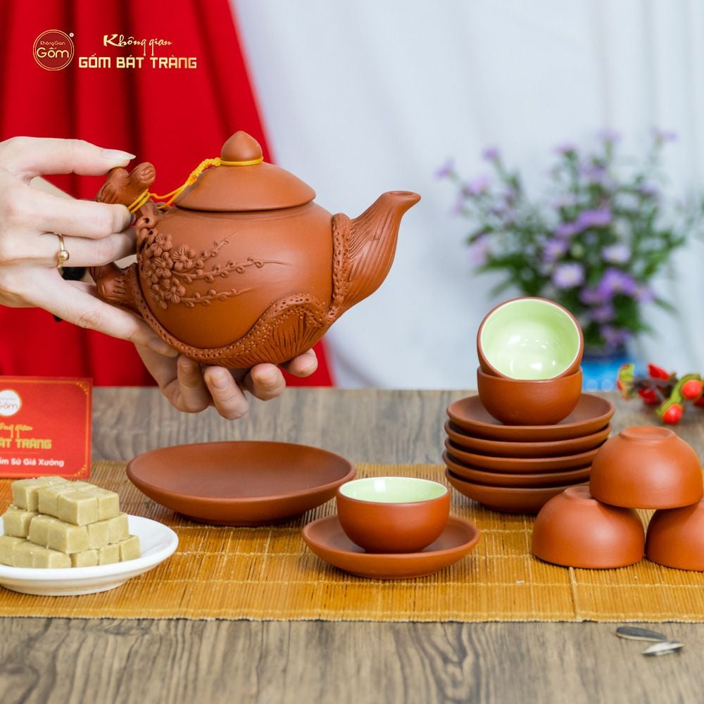 Bộ Ấm Trà Tử Sa Đắp Nổi Hoa Mẫu Đơn