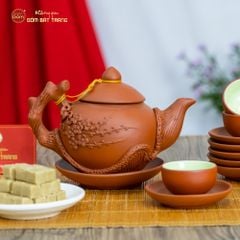 Bộ Ấm Trà Tử Sa Đắp Nổi Hoa Mẫu Đơn