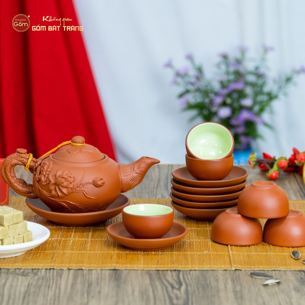 Bộ Ấm Trà Tử Sa Đắp Nổi Hoa Mai