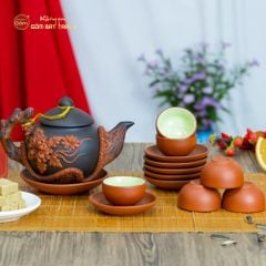 Bộ Ấm Trà Tử Sa Đắp Nổi Hoa Mẫu Đơn