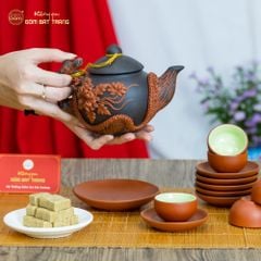 Bộ Ấm Trà Tử Sa Đắp Nổi Hoa Mẫu Đơn