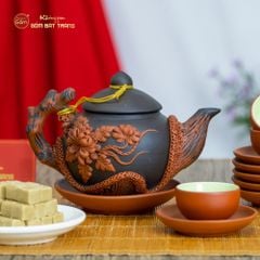 Bộ Ấm Trà Tử Sa Đắp Nổi Hoa Mẫu Đơn