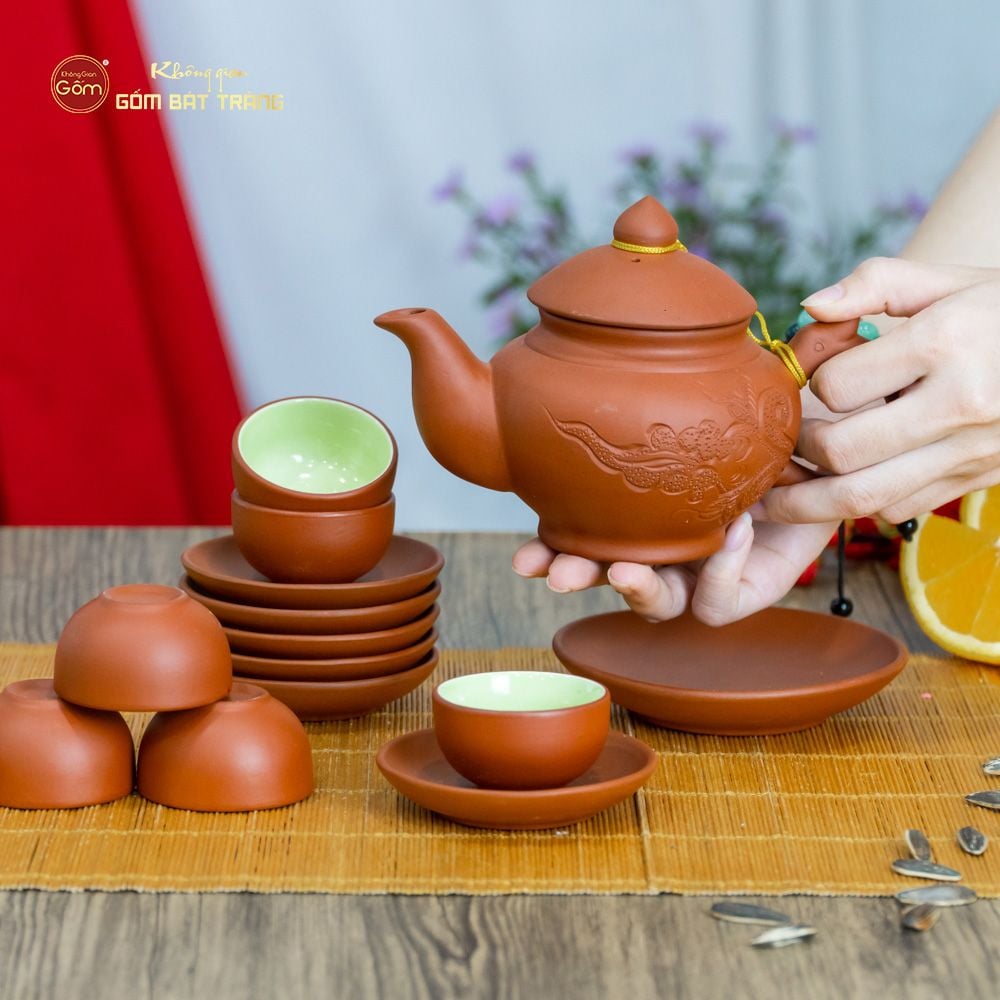 Bộ Ấm Trà Tử Sa Quai Rồng Tách Lót