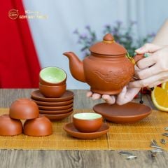 Bộ Ấm Trà Tử Sa Quai Rồng Tách Lót