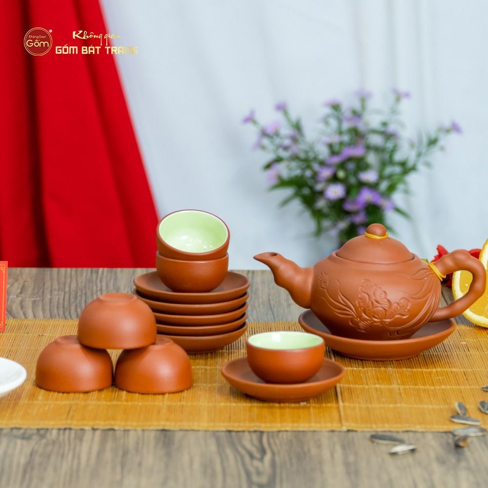 Bộ Ấm Trà Tử Sa Trúc Khắc Lá