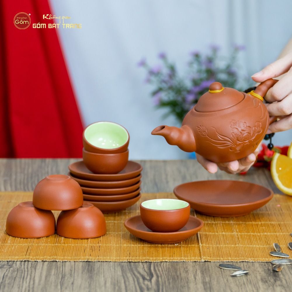 Bộ Ấm Trà Tử Sa Trúc Khắc Lá