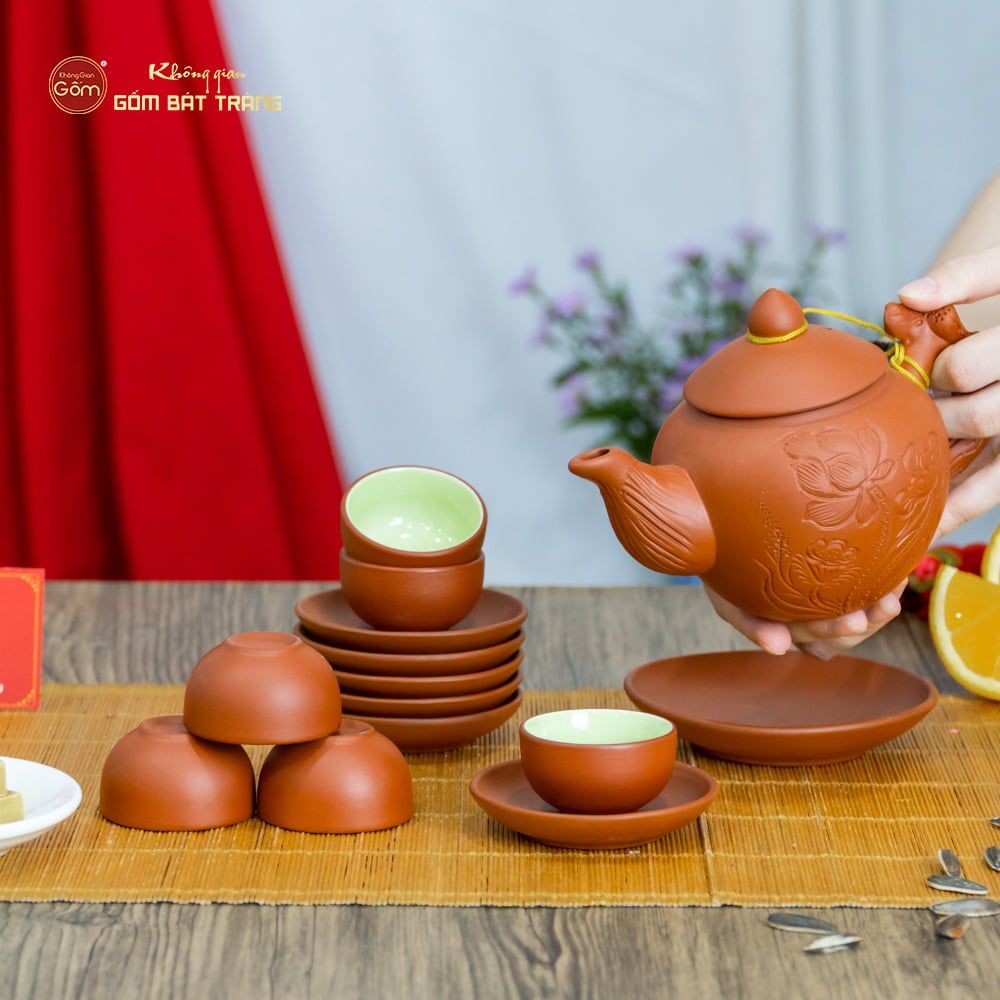 Bộ Ấm Trà Tử Sa Khắc Hoa Sen