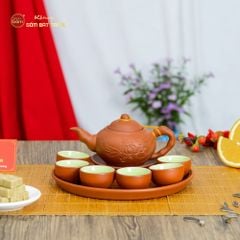 Bộ Ấm Trà Tử Sa Đĩa Đơn Đắp Trúc