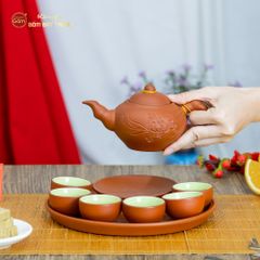 Bộ Ấm Trà Tử Sa Đĩa Đơn Đắp Trúc