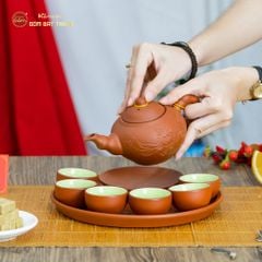 Bộ Ấm Trà Tử Sa Đĩa Đơn Đắp Trúc