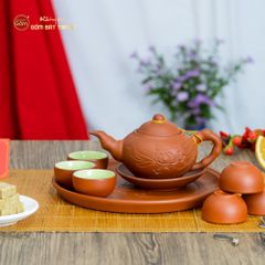 Bộ Ấm Trà Tử Sa Đĩa Đơn Đắp Trúc
