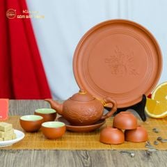 Bộ Ấm Trà Tử Sa Đĩa Đơn Đắp Trúc