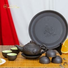 Bộ Ấm Trà Tử Sa Đĩa Đơn Đắp Trúc