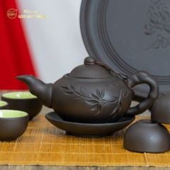 Bộ Ấm Trà Tử Sa Đĩa Đơn Đắp Trúc