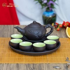 Bộ Ấm Trà Tử Sa Đĩa Đơn Đắp Trúc
