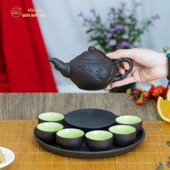 Bộ Ấm Trà Tử Sa Đĩa Đơn Đắp Trúc