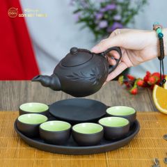 Bộ Ấm Trà Tử Sa Đĩa Đơn Đắp Trúc