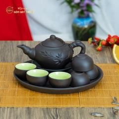 Bộ Ấm Trà Tử Sa Đĩa Đơn Đắp Trúc