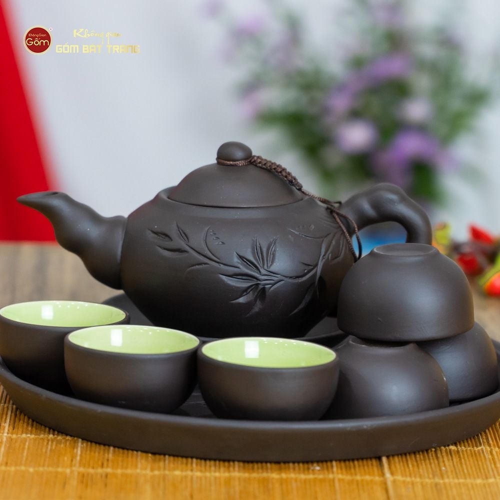 Bộ Ấm Trà Tử Sa Đĩa Đơn Đắp Trúc