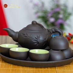 Bộ Ấm Trà Tử Sa Đĩa Đơn Đắp Trúc