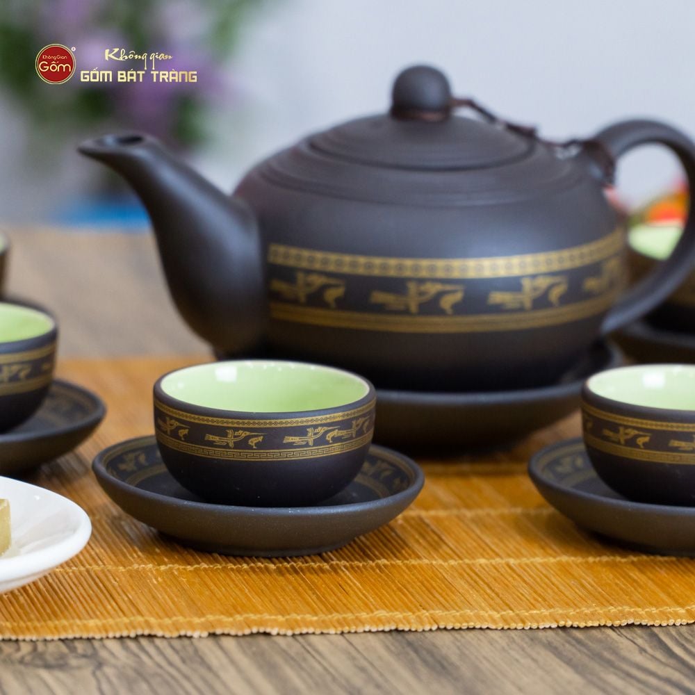Bộ Ấm Trà Tử Sa Bưởi Hạc Tách Lót