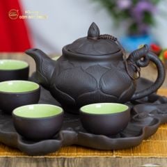 Bộ Ấm Trà Tử Sa Trúc Sen Khay Nho