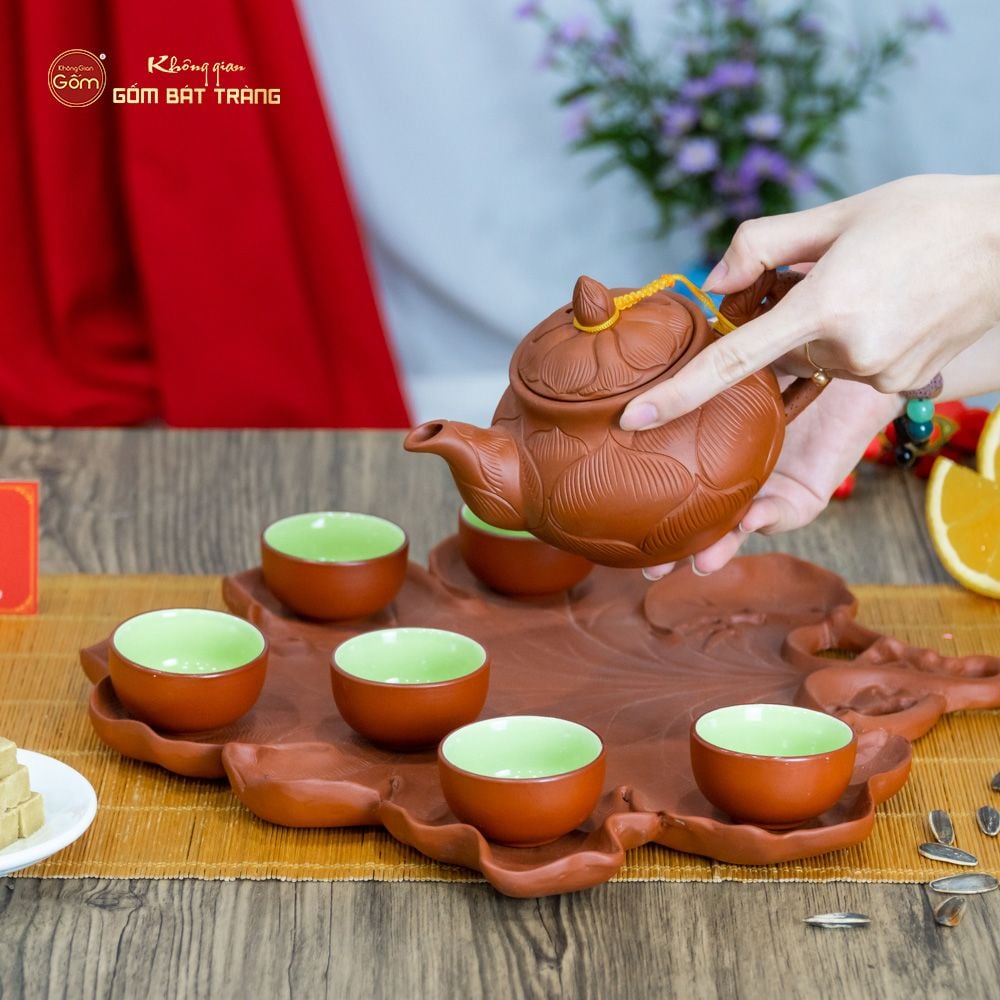 Bộ Ấm Trà Tử Sa Trúc Sen Khay Nho