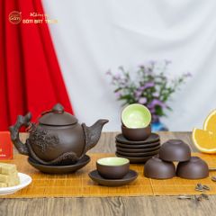 Bộ Ấm Trà Tử Sa Đắp Nổi Hoa Mẫu Đơn