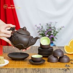 Bộ Ấm Trà Tử Sa Đắp Nổi Hoa Mẫu Đơn
