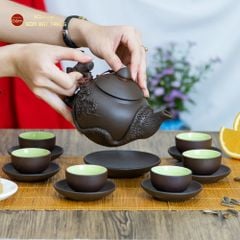 Bộ Ấm Trà Tử Sa Đắp Nổi Hoa Mẫu Đơn