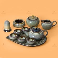 Bộ Ấm Trà Thiên Nga Men Hỏa Biến Khay Trầu