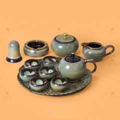 Bộ Ấm Trà Đèn Thần Men Hỏa Biến Khay Xoáy