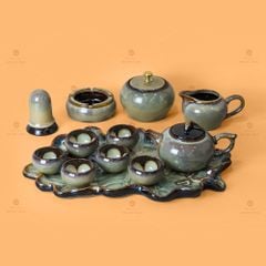 Bộ Ấm Trà Quả Hồng Men Hỏa Biến Khay Sen Dài