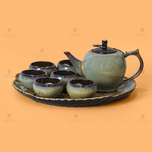 Bộ Ấm Trà Đèn Thần Men Hỏa Biến Khay Xoáy