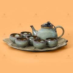 Bộ Ấm Trà Hồ Lô Men Hỏa Biến Khay Bông