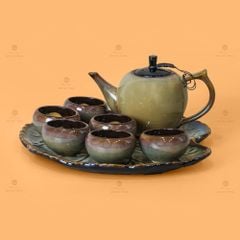 Bộ Ấm Trà Đèn Thần Men Hỏa Biến Khay Trầu