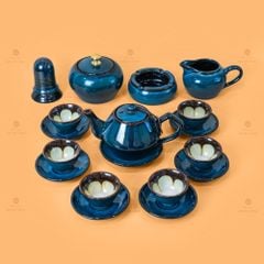 Bộ Ấm Trà Đĩa Xanh Hoa Men Hỏa Biến