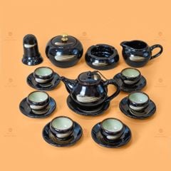Bộ Ấm Trà Bầu Xước Hoa Men Hỏa Biến