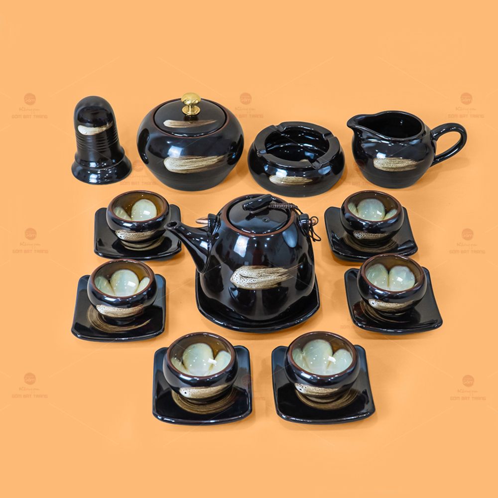 Bộ Ấm Trà Siêu Xước Hoa Men Hỏa Biến