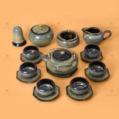 Bộ Ấm Trà Giang Tây Gấm Hoa Men Hỏa Biến