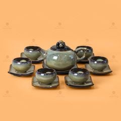 Bộ Ấm Trà Quả Hồng Gấm Men Hỏa Biến