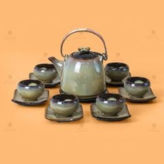 Bộ Ấm Trà Siêu Gấm Hoa Men Hỏa Biến