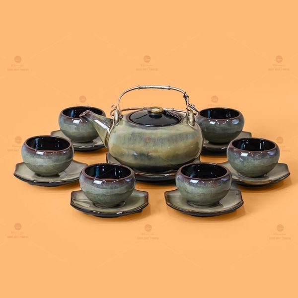 Bộ Ấm Trà Giang Tây Gấm Hoa Men Hỏa Biến