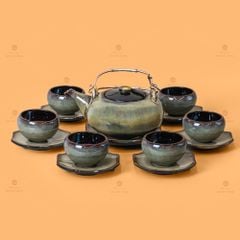 Bộ Ấm Trà Giang Tây Gấm Hoa Men Hỏa Biến